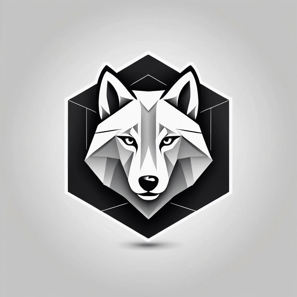 WOLF logo design. with a geometric style, flat, without color gradations, with neat shapes in black and white, monochrome