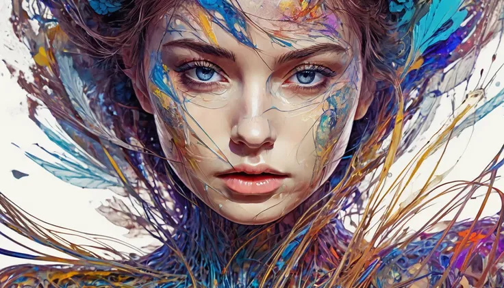 Abstract expressionist Photography abstract beauty, centered, (looking at camera), near perfection, dynamic, neonlight, highly detailed, artstation, concept art, smooth, sharp focus, art by Carne Griffiths and Wadim Kashin. Translucent brushstrokes, bold c...