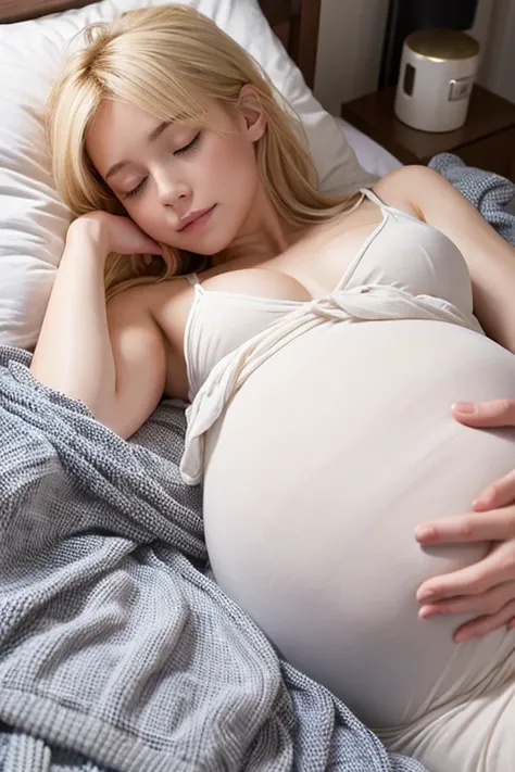 Pregnant women、Caucasian、Blonde、Clothing、Sleep in bed