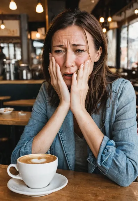 woman,Age 35,Coffee shop,Are crying