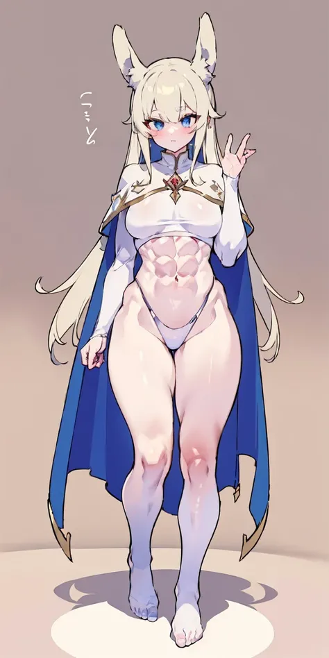 full body toe to head, masterpiece, 1soloMILF BIMBO standing pose long cape, strong body, abs, shiny skin (masterpiece, best quality) 1girlsolo