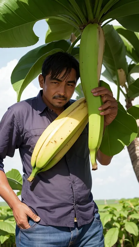 Banana plantation and a man farmer