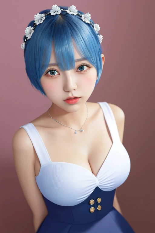 (​masterpiece, top-quality;1.3), ultra-detailliert, look at viewr, Kissed face, From  above, open open mouth, full body Esbian, show me panties,
Remu_Re_Staynight, blue hairs, short-haired, maids uniform, hair adornments, low-cut, Maid headdress,  Ribbon h...