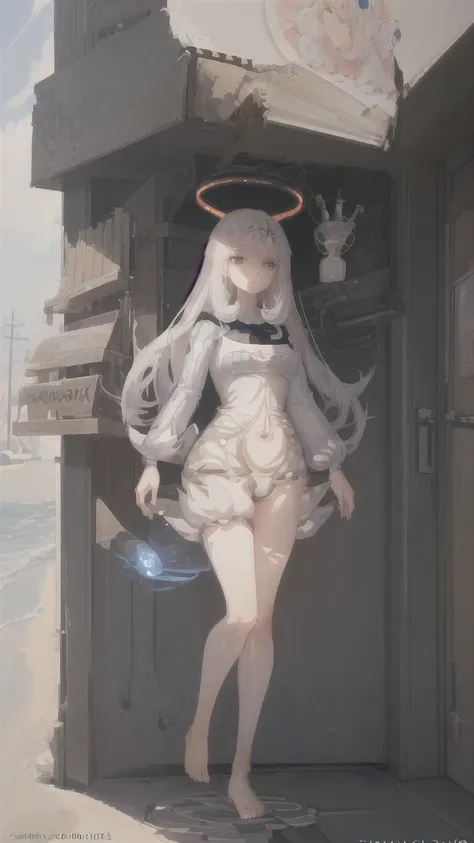 Anime girl with white hair and hat on the beach, Detailed digital anime art, Anime goddess, Beautiful full-body portrait of nano, Detailed anime character art, Popular on ArtStation pixiv, Extremely detailed Artgerm, 2.5 d CGI anime fantasy artwork, Beauti...