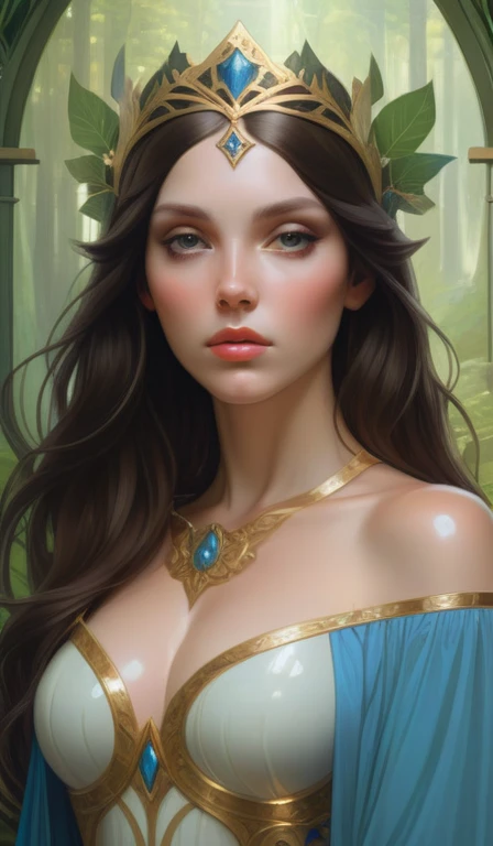 symmetry portrait of brunette magical princess, glam, renaissance, glass skin, forest background, intricate, elegant, highly detailed, digital painting, artstation, concept art, smooth, sharp focus, illustration, art by artgerm and greg rutkowski and fra a...