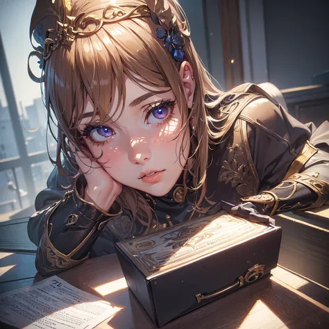 1girl, sitting on a school desk, beautiful detailed eyes, beautiful detailed lips, extremely detailed face, long eyelashes, , focused expression, photorealistic, 8k, highly detailed, intricate, vivid colors, dramatic lighting, cinematic, trending on artsta...