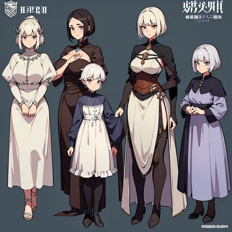 ((Full body character concept, Detailed character design))、Fantasy、Medieval Knight、(Hairstyle：Middle Reason、Very Short Hair)、(Thin eyebrowature Woman、elder、80 year old grandmother)))、(Facial wrinkles、Age Line)、(Farmer&#39;s clothes)