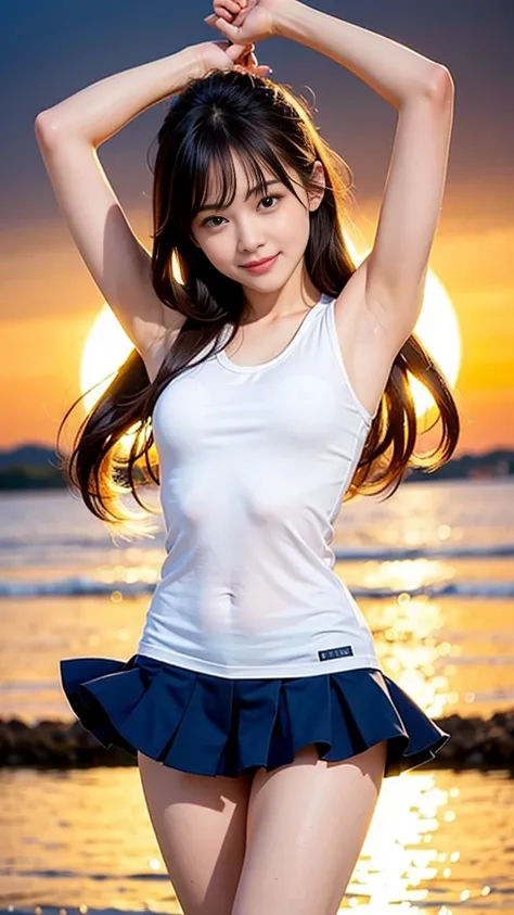 highest quality、8k、No makeup、masterpiece、Ultra-high resolution、Clear photos、Realistic、Professional Lighting、Very cute girl、So cute!:1.8、Cheerleader:1.8、smile、、Ultra slim、Tight waist、Slender body、Thin legs、Brown Hair、smile、Field、Under the blazing sun、タイトなCh...