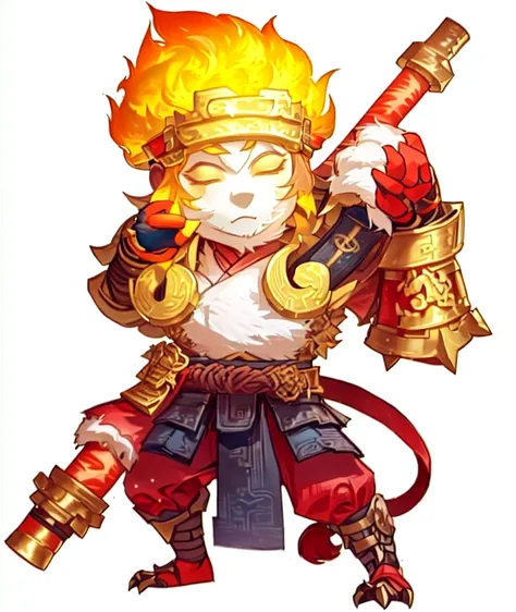 a cartoon image of a man with a sword and armor, sun wukong, wukong, monkey king, legendary god, god of the sun, ne zha from smi...