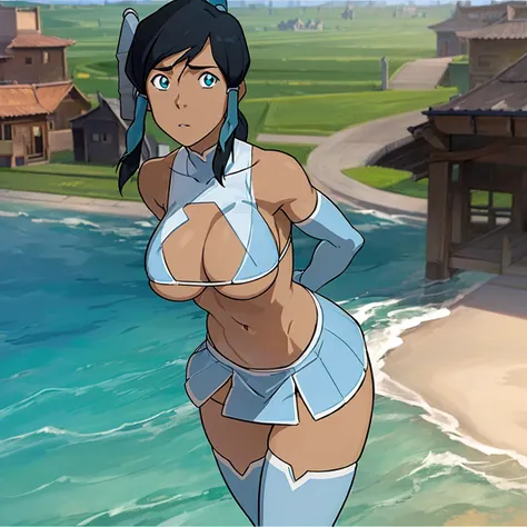 The legend of korra, korra, in full growth,the city in the background,(micro skirt:1.4),(micro bikini, big tits,thongs,stockings:1.2),, muscular,egs spread
