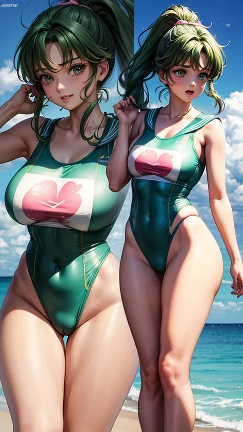 Sailor Jupiter having sex in a missionary position while wearing a racing swimsuit