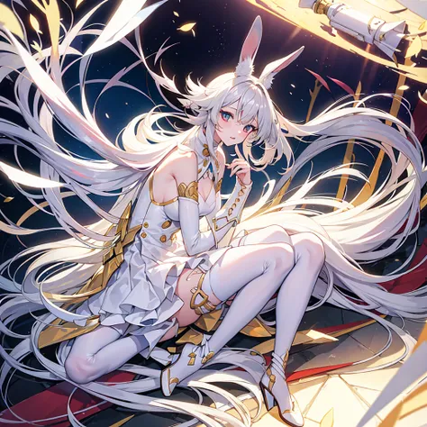 wariza，white long hair，rabbit year，shoot from above