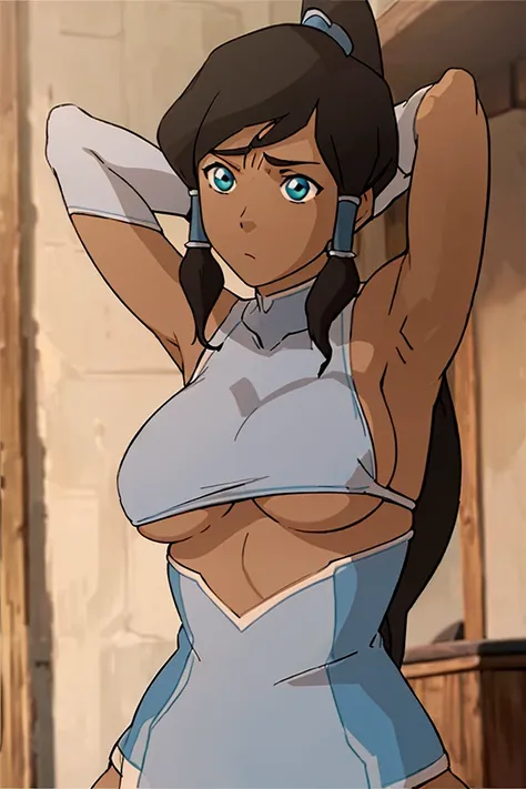 The legend of korra, korra, in full growth,the city in the background,(micro skirt:1.4),(micro bikini, big tits,thongs,stockings,undressing:1.2),, muscular,egs spread,Hands behind your head
