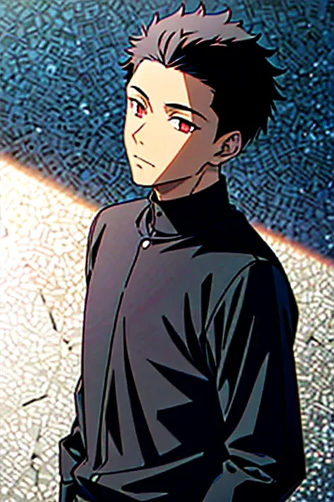 A boy, black hair, medium-light skin