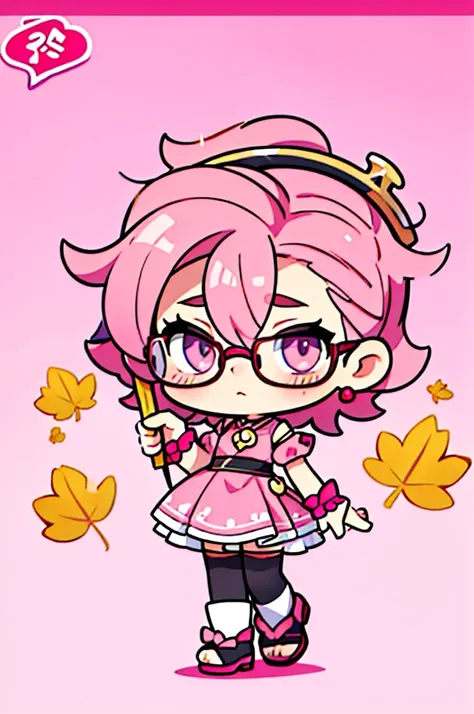 1 person , man ,Short haircut ,cartoon girl with pink hair and glasses wearing a crown, ((pink)), Official fan art, The delicate androgynous prince, anime moe art style, cute art style, Chibi style, 🍁 cute, Kawaii Chibi, ❤🔥🍄🌪, Chibi Art, Fan Art Demon Slay...