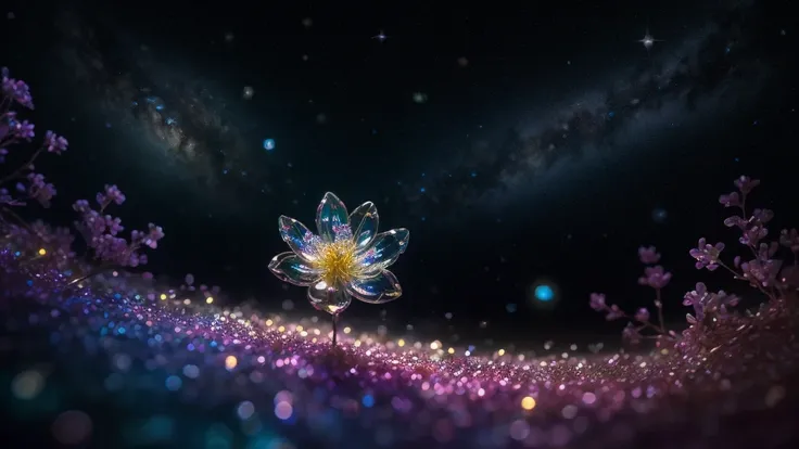 Crystal Spring Blossom,
Fantasy, Milky Way, transparent, 
Sparkling, Sparkling, wonderful, colorful, 
Magical Pictures, Dramatic lighting, Photographic realism, Super detailed, 4K, Depth of written boundary, High resolution