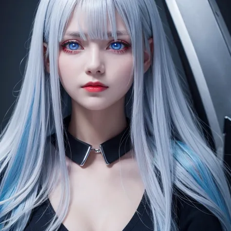 Silver Hair　Blue and red eyes　Odd Eye　One girl　Large breasts