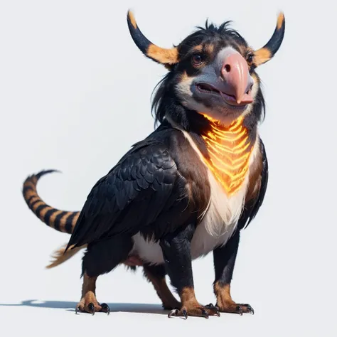 Small Animaly, has blues stripes on his skin, his body is shaped like a mammoth but his face is like a vulture and a fire, Grassroots background 