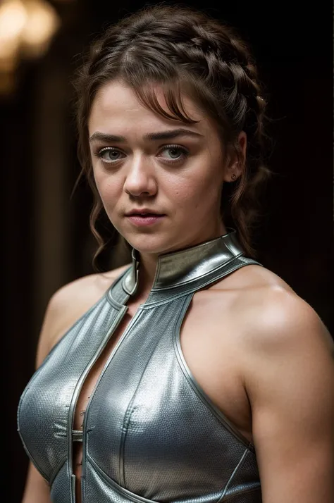 Foto RAW, Arya Stark, Stunning Beauty, Ravishing, Enchantress, Extremely gorgeous lady, Arya Stark PLAYED BY MAISIE WILLIAMS, Queen Arya Stark, she  a mature woman now, milf, sexy mediaeval battle dress, gladiator woman, body, 40 years old Woman, Roman sla...