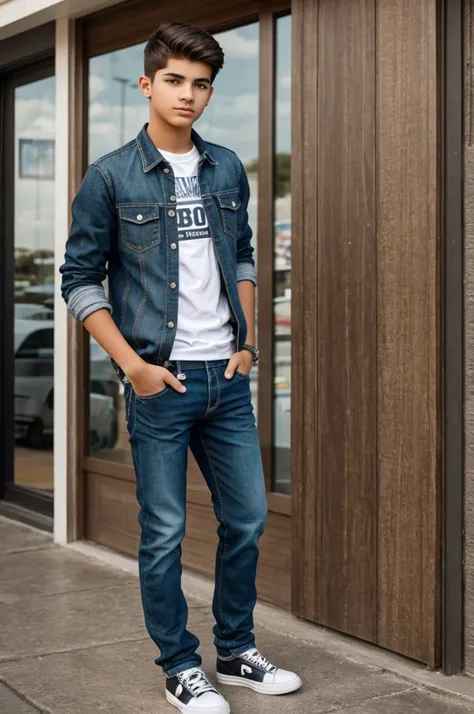 Teenage boy 15 years old height 1:80, cabello negro, veterinario, ropa estilo Casual-chic 