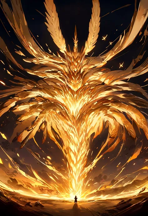 （Birds of God），（Fire Phoenix），（The fire outlined the Phoenix&#39;s body.)，The Phoenix Takes Flight，(Shining with golden light)，alone,night,Multiple silhouettes，First person view elevation angle，Super Detail，Highest quality，masterpiece，（8k)，Very detailed，ma...