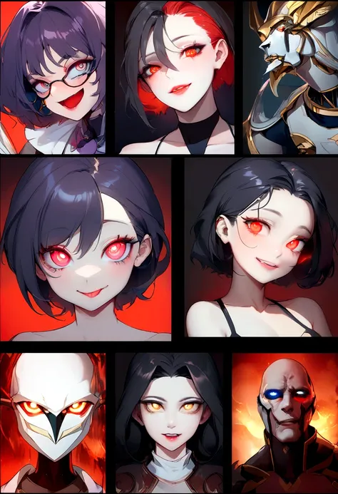 (Schematic:1.2) of (Cel shade:1.1) The pupils constrict, Little student, Psychophon, 精神病of, Crazy Smile, Glowing Eyes, tooth, Sticking out tongue, The pupils constrict,(Infrared:1.45),Close-up portrait,(manga:1.3),beautiful,Charm,good looking,Trending on A...