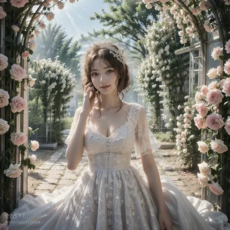 photograph,(Holy and beautiful girl:1.2),(goddess:1.2),(Wearing a white wedding dress:1.1),(Pigalle:1.2),Cleavage,(The hustle and bustle:1.1),(Head ornament:1.1),happiness,smile,
Flower Tunnel,Vivid Rose,(Rim Light:1.1),, (masterpiece:1,2), Highest quality...