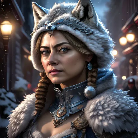 4k highly detailed realistic digital extremely high quality RAW photograph, a portrait photo of Natalia Poklonskaya that lived with wolves her whole life is now leading them to battle. torn clothes exposing (nude:1.4) body, armored pauldrons, fangs, curled...