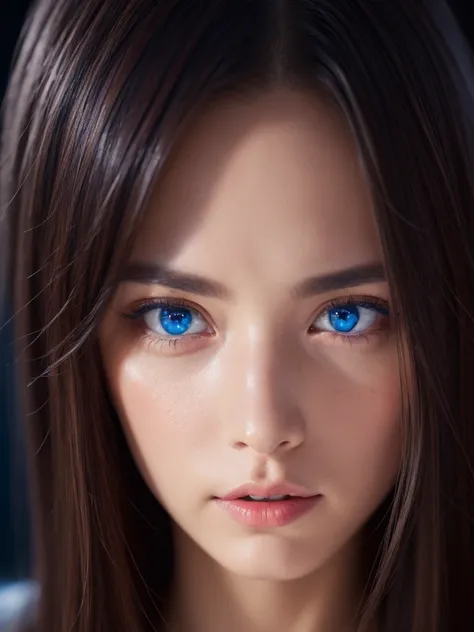 Best quality, 4K, high resolution, Masterpiece:1.2, super ultra detail, (Realistic, Photorealistic, photo-realistic:1.37), Vibrant red and blue eyes，Strong gaze，Mesmerizing eye contact，Fire-red iris，Dark blue shining stars，Shining pupils，Vivid colors，Portr...