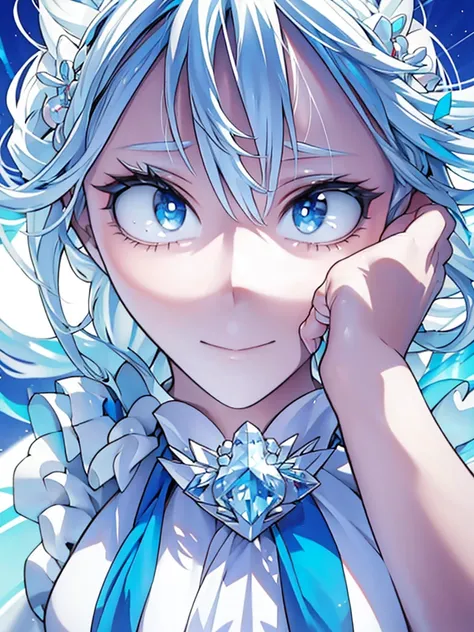 One beautiful girl、cute、Long eyes、Close your mouth、White skin、Crystal blue hair、Blue eyes that shine like jewels、beautiful、long hair、Miko costume、Highest quality、Super detailed、masterpiece、View Viewer