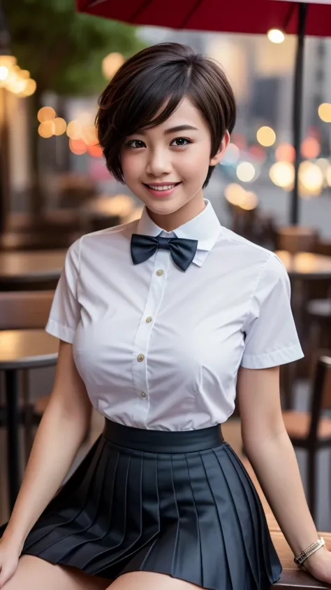 (8k, RAW Photos, Highest quality, masterpiece:1.2), (Realistic, photo-Realistic:1.37), Super detailed,
1 Girl,cute, alone,Beautifully detailed skies,Detailed Cafe,night,Sitting,Date,(Red nose),(smile:1.1),(Mouth closed),Large Breasts, seductive smile, Larg...