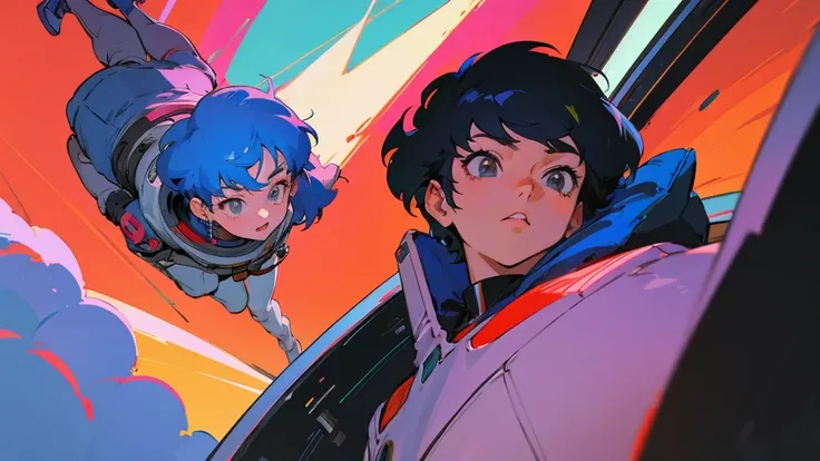 A cartoon character wearing a space suit and flying an airplane, Portrait Anime Astronaut Girl, Pilot Girl, cute Pilot Girl, Lo-fi Girl, Akira art style, Macross Style, Akira-style illustration, style of akira motion movie, M cross, Akira Vibe, Inspired by...