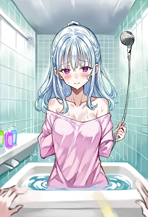 White woman、Bathroom、Soak in the bathtub、good feeling、shampoo、rinse、mirror、shower head