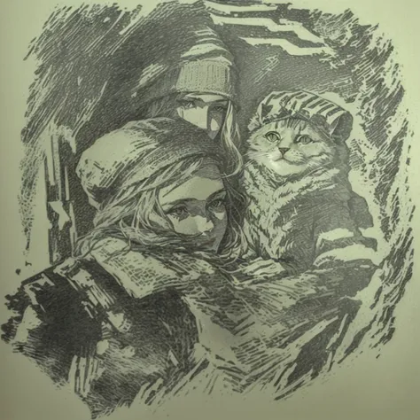 drawing of a woman and a cat in the picture, propaganda art,  propaganda, Ivor Davis, newspaper illustration, Winter 1941., Karel Havlicek, Erno Grünbaum, Otto Stark, Bela Czobel, Witold Pruszkowski