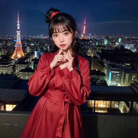 high resolution、Tokyo Tower、Curly ponytail、independent、Exclusive photographer、Night view、