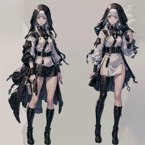 (((nun costume)))、 1 girl, brave default: flying fairy, brave default \(series\), nier, final fantasy,  ((white background、there...