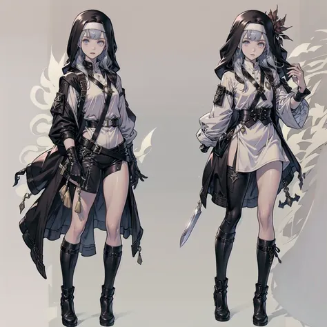 (((nun costume)))、 1 girl, brave default: flying fairy, brave default \(series\), nier, final fantasy,  ((white background、there...