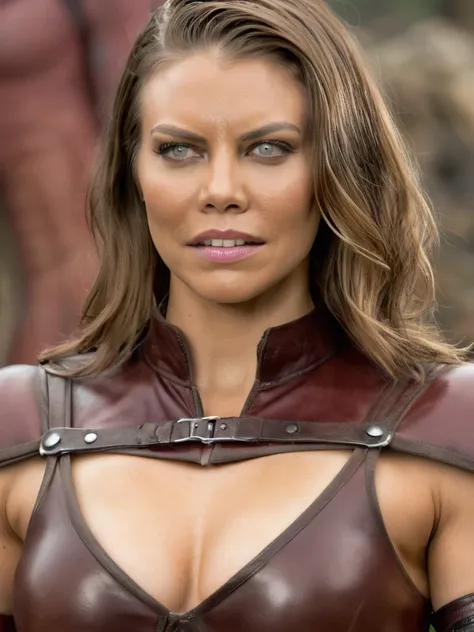  high quality Erotic shot  of 45 yo  Lauren Cohan as Mord Sith from Legend of the Seeker world, fantasy world, gracefull pose, gracefull woman, seductive smile , extremely tight rubber leather suit, bound hairstyle , long hair, fancy hair,  strong body, in...