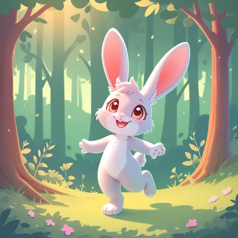 little rabbit walking in the forest，happy，can be cute love