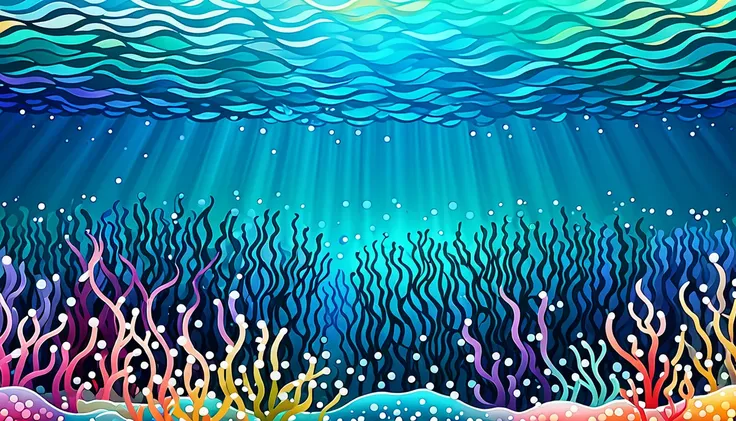 Create a background image with a colorful abstract sea pattern, using color gradations that reflect the sparkling colors of the sea water and the beauty of the underwater world.