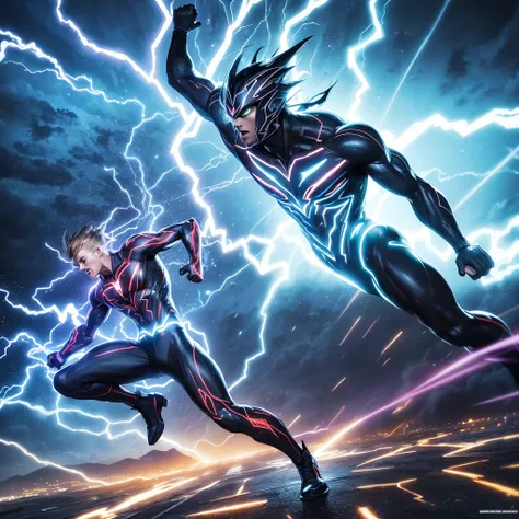 super fine illustration, top quality, lightning bolt, rapid movement, dynamic pose, powerful energy, electrifying atmosphere, gl...