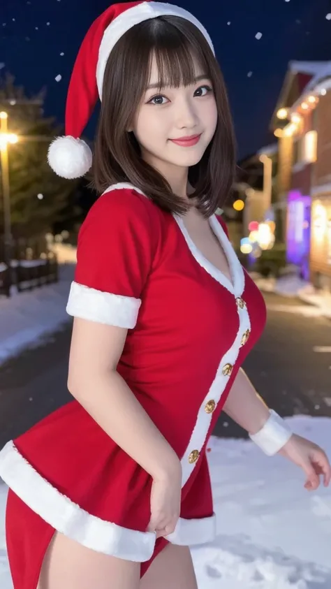 1girl, (santa claus costume:1.5), symmetry, beautiful cute ultra young girl, (slender figure:2.0), (ultra short hair:1.75), ultra big smile, (Beautiful large round droped detailed eyes:1.0), beautiful detailed lips, extremely detailed face, natural makeup,...