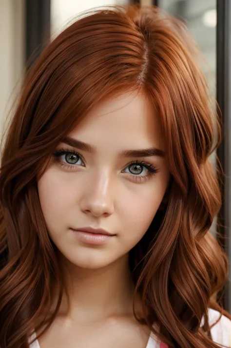 Create a Wattpad character, girl with hazel brown eye, red hair, cute nose, 