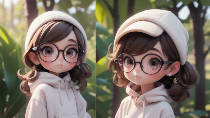 Girl chibi with White pullover, dark brown eyes, glasses