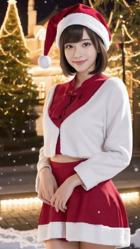 1girl, (santa claus costume:1.5), symmetry,(beautiful cute ultra young girl:2.0), (slender figure:2.0), (ultra short hair:1.75), ultra big smile, (Beautiful large round droped detailed eyes:1.5), beautiful detailed lips, (extremely detailed beautiful face,...