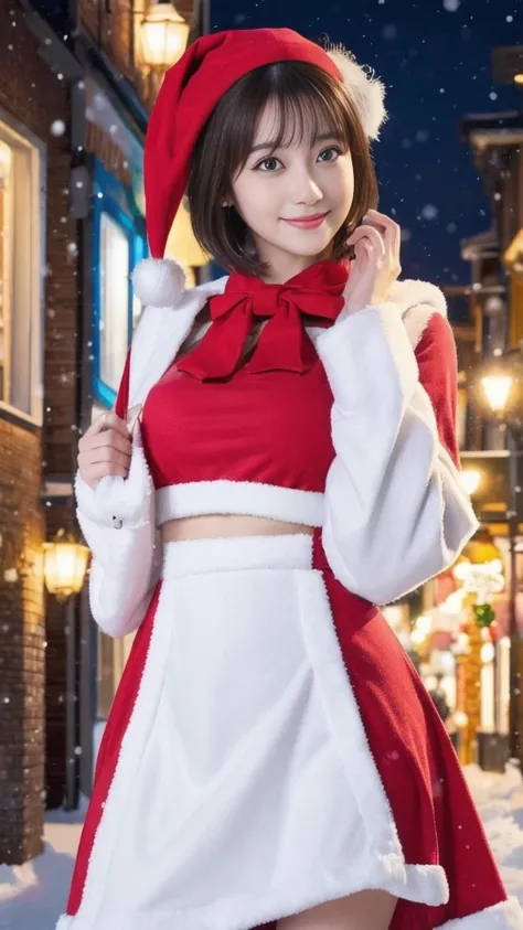 1girl, (santa claus costume:1.5), symmetry,(beautiful cute ultra young girl:2.0), (slender figure:2.0), (ultra short hair:1.75), ultra big smile, (Beautiful large round droped detailed eyes:1.5), beautiful detailed lips, (extremely detailed beautiful face,...