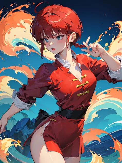 ((masterpiece:1.4)), expensive quality, very_expensive_solve, big_file size, Full Color, Thick outline, Clear contours, colorful, (Beautiful fine details, Are thin:1.4), ((Beautiful Face:1.0)), ((Boyish face:1.4)), 1 girl, (Ranma), (Redhead), short hair, (...