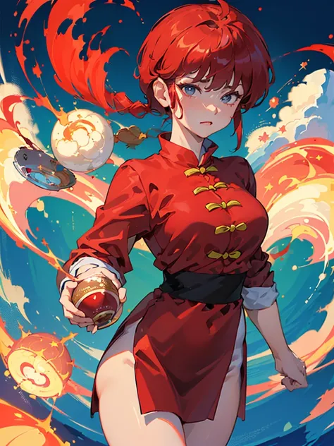 ((masterpiece:1.4)), expensive quality, very_expensive_solve, big_file size, Full Color, Thick outline, Clear contours, colorful, (Beautiful fine details, Are thin:1.4), ((Beautiful Face:1.0)), ((Boyish face:1.4)), 1 girl, (Ranma), (Redhead), short hair, (...