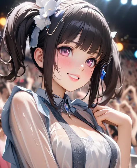 One Girl、Looking at the audience、lovely,
Beautiful pink eyes、short twin tail hair , Mole under the eye、Plump and glossy lips、Heart-shaped choca、Idol、Her name is Rico,smile、ー、。.。.。.。.。.。.。.。.。.。.。.。.。.。.。.。.。.。.3D、Realistic、
The idols costume was soaked in ...