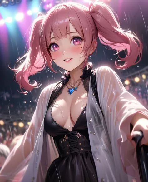 One Girl、Looking at the audience、lovely,
Beautiful pink eyes、short twin tail hair , Mole under the eye、Plump and glossy lips、Heart-shaped choca、Idol、Her name is Rico,smile、ー、。.。.。.。.。.。.。.。.。.。.。.。.。.。.。.。.。.。.3D、Realistic、
The idols costume was soaked in ...